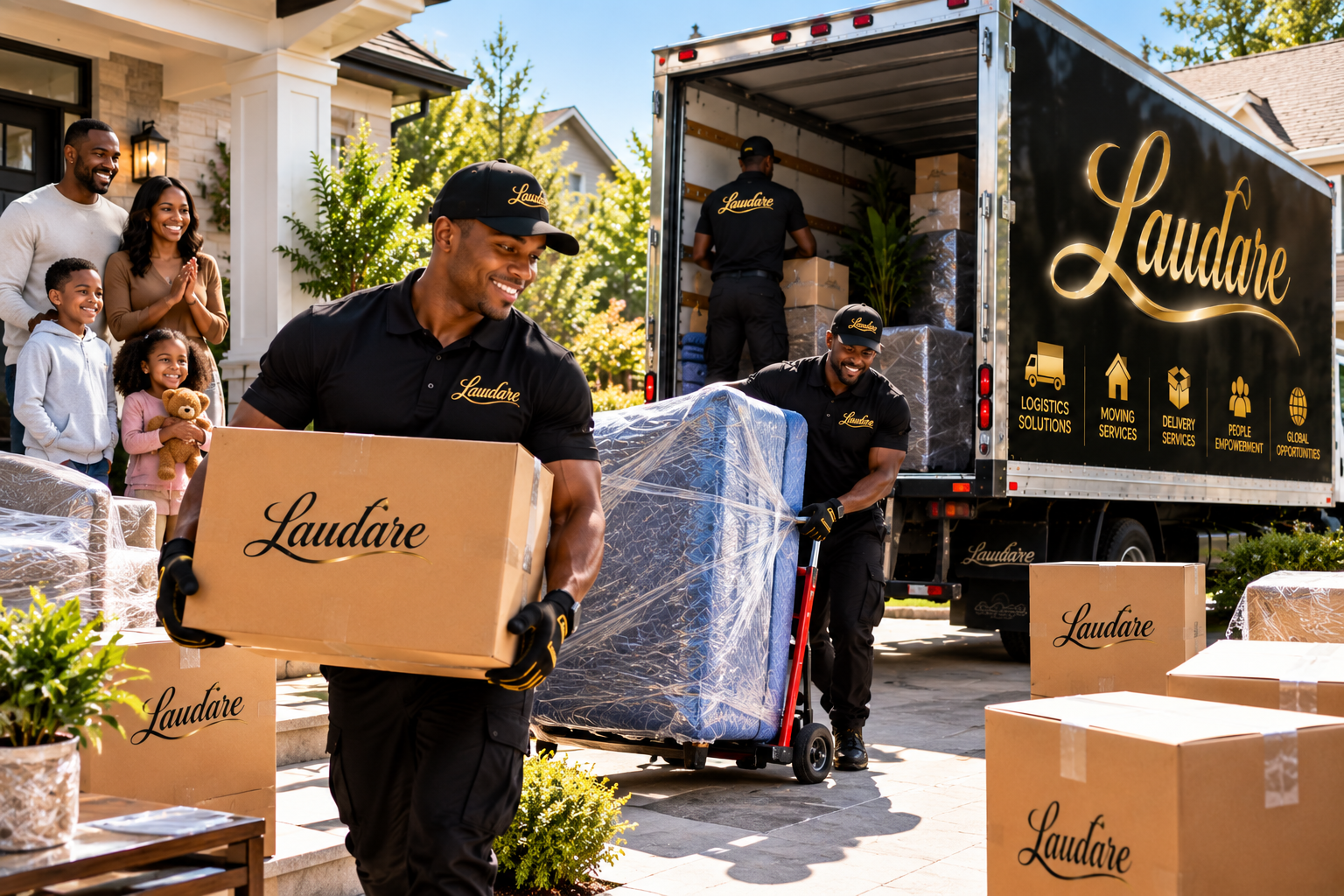 Laudare professional moving crew unloading at a home